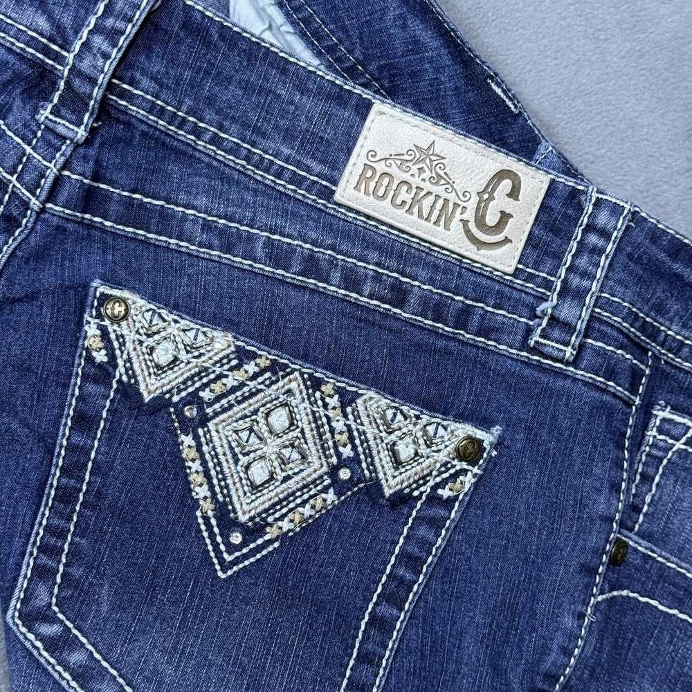 Rockin C Jeans Womens 29x33 Bootcut Lowrise Embroidered Pockets Thick Stitch USA - Picture 4 of 8